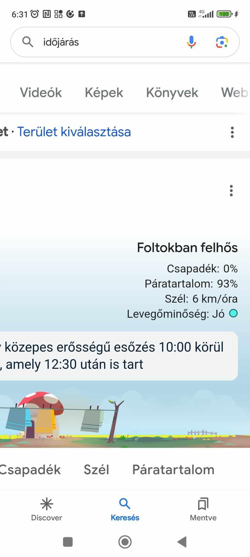 az eső várható érkezése